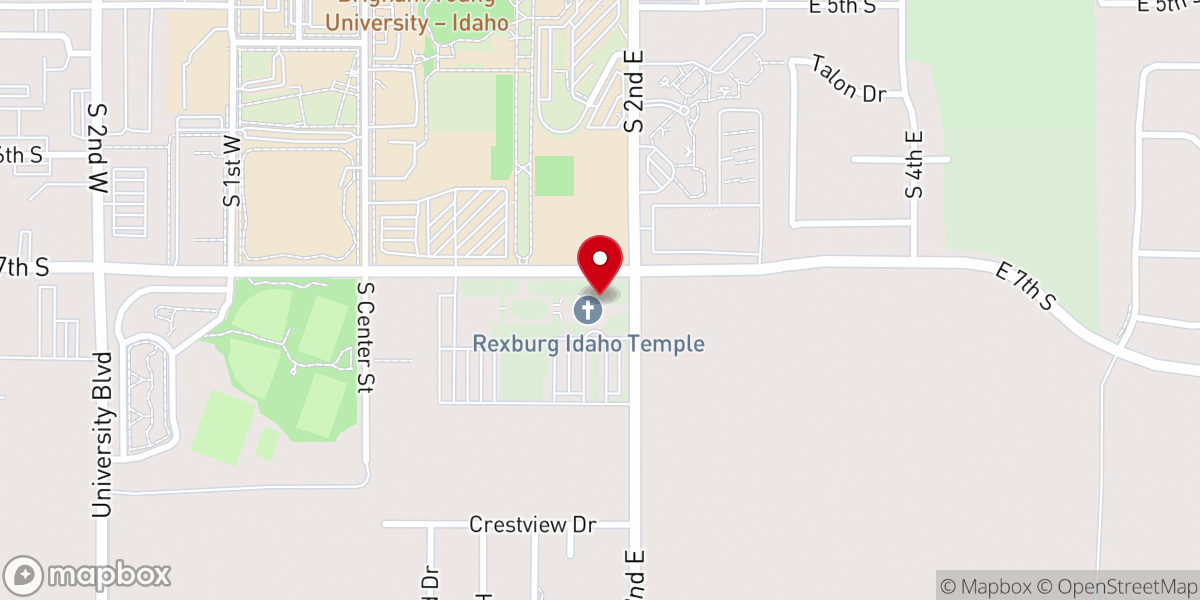 Map showing location of Rexburg Idaho Temple