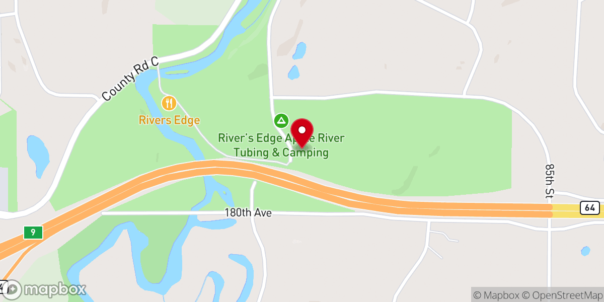 Map showing location of River's Edge Apple River Tubing & Camping