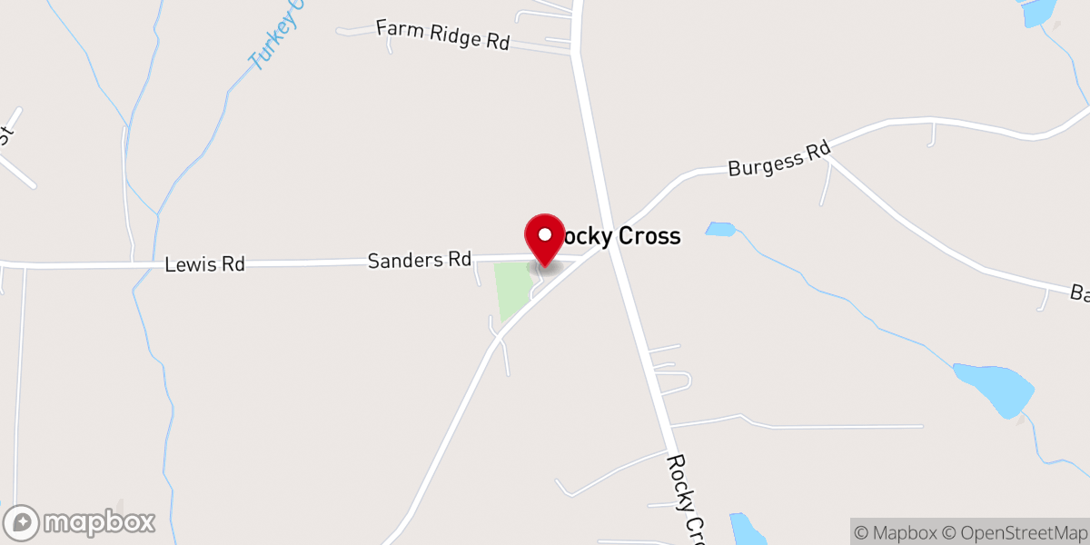 Map showing location of Rocky Cross Baptist Church