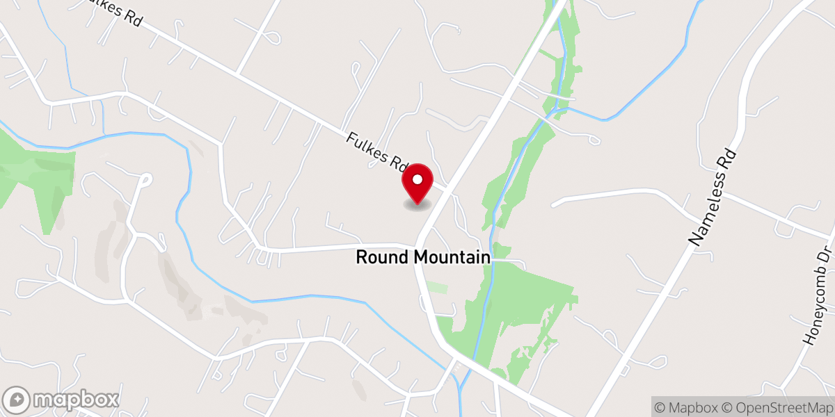 Map showing location of Round Mountain Baptist Church