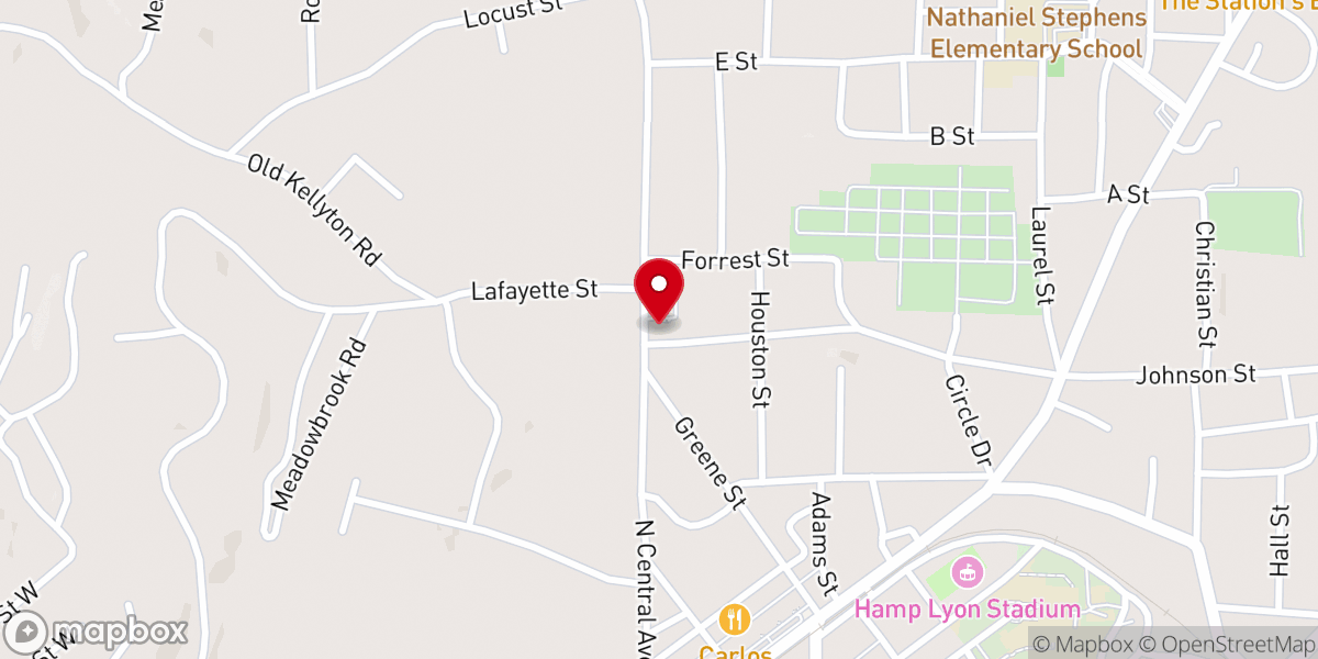 Map showing location of Saint John the Apostle Catholic Church, Alexander City