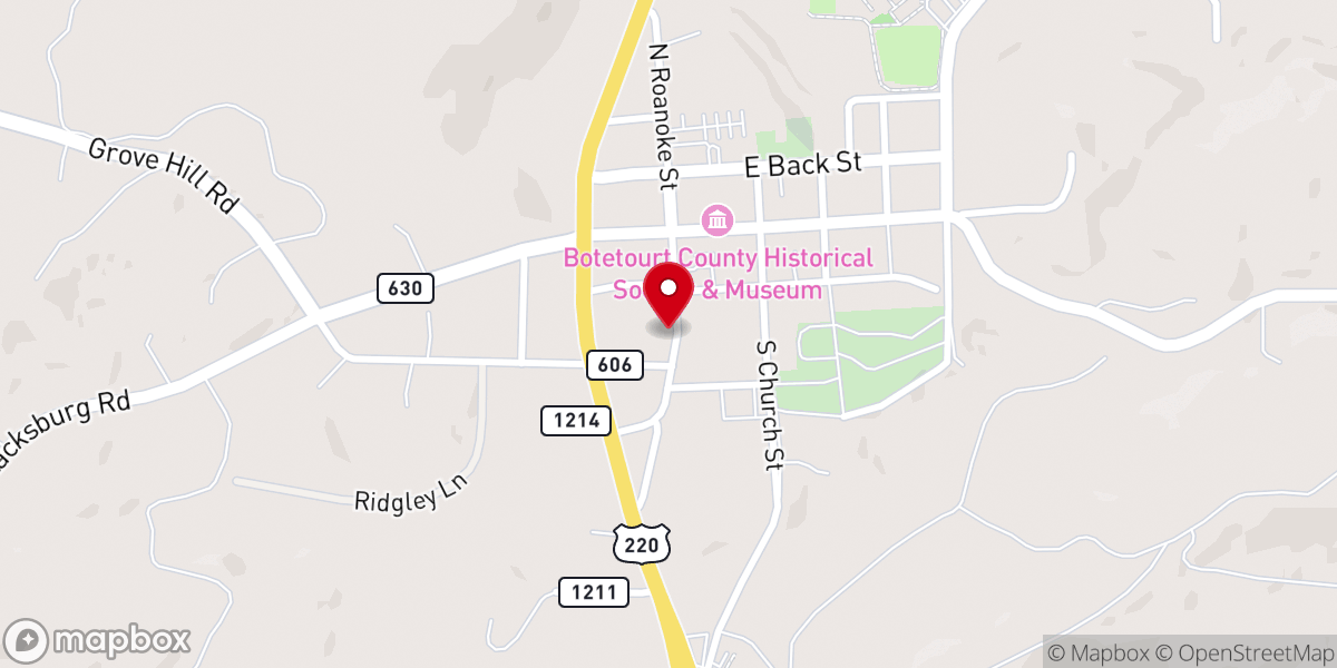 Map showing location of Saint Mark's Church Botetourt Food Pantry - Food Distribution Center
