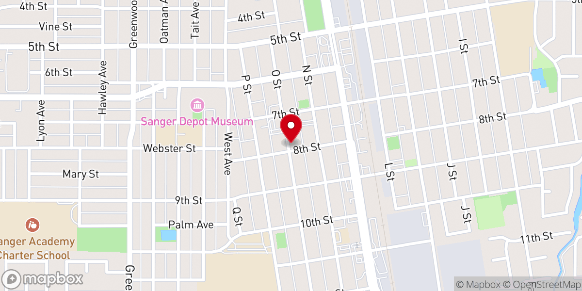 Map showing location of Sanger Bible Church