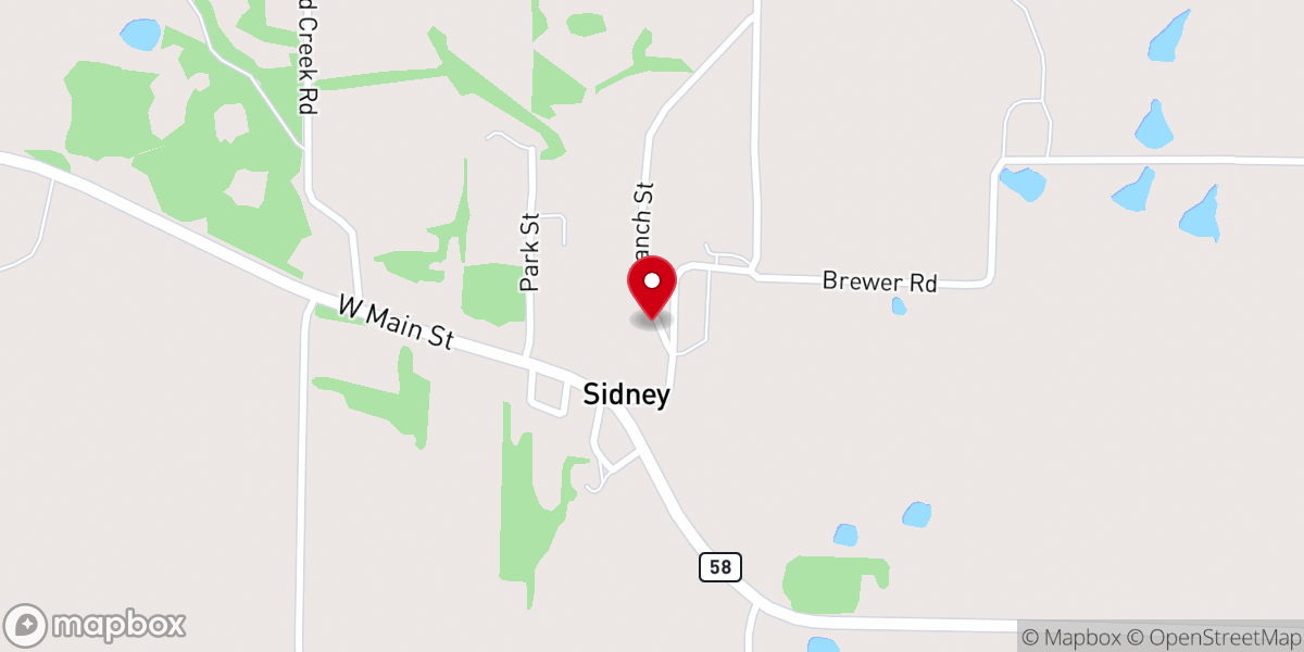 Map showing location of Sidney Baptist Church