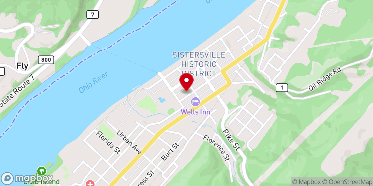 Map showing location of Sistersville Church of the Nazarene