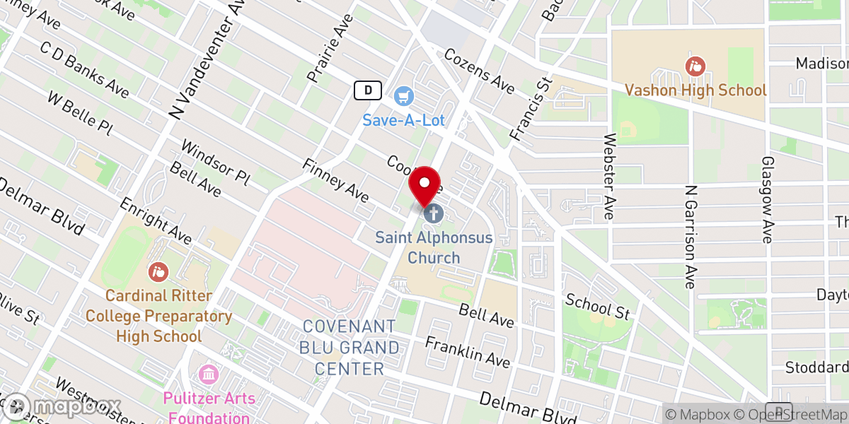 Map showing location of St. Alphonsus Liguori "Rock" Catholic Church