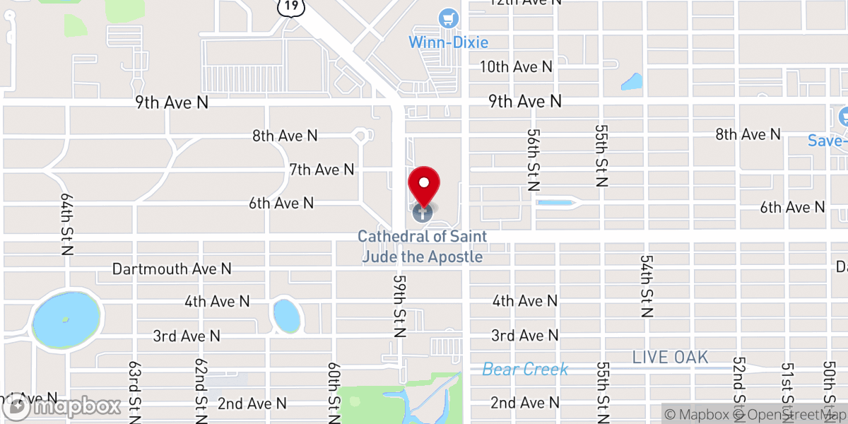 Map showing location of St. Jude Cathedral Welcome Center & Bookstore