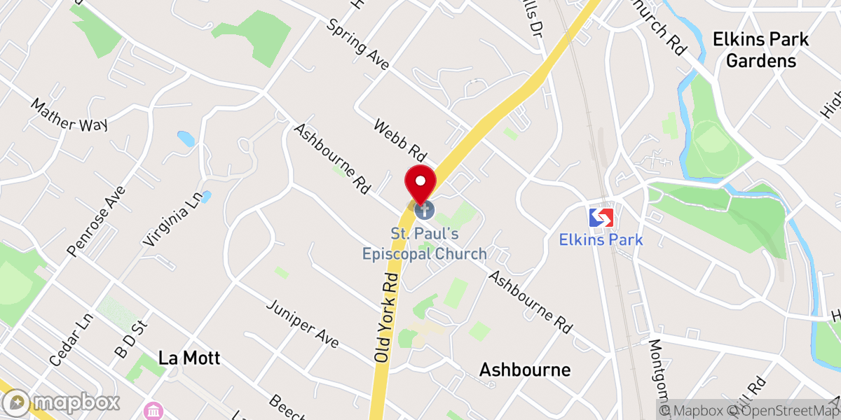 Map showing location of St. Paul's Church, Elkins Park