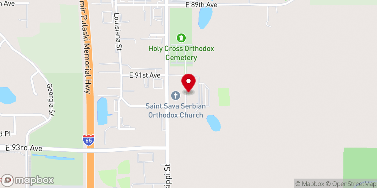 Map showing location of St. Sava Serbian Orthodox Church and Pavilion