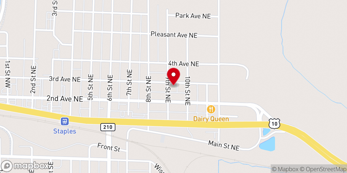 Map showing location of Staples Assembly of God