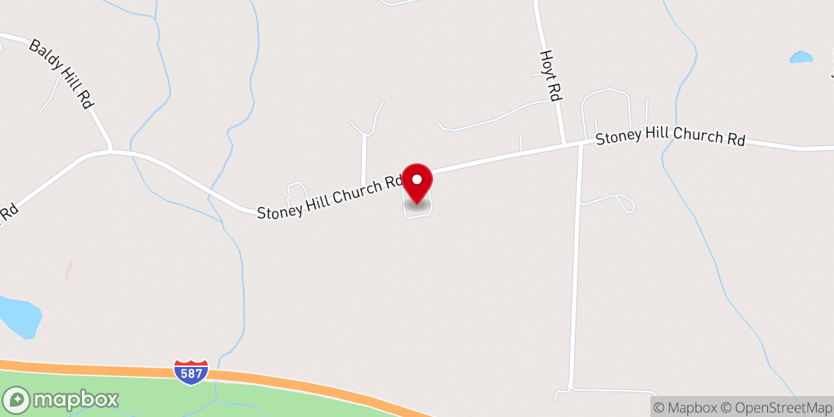 Map showing location of Stony Hill Free Will Baptist Church