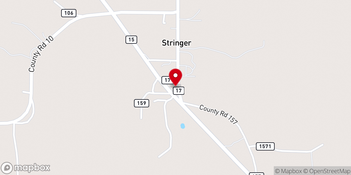 Map showing location of Stringer Baptist Church
