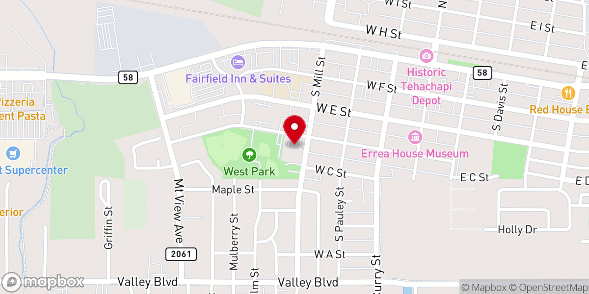 Map showing location of Tehachapi Church of Christ
