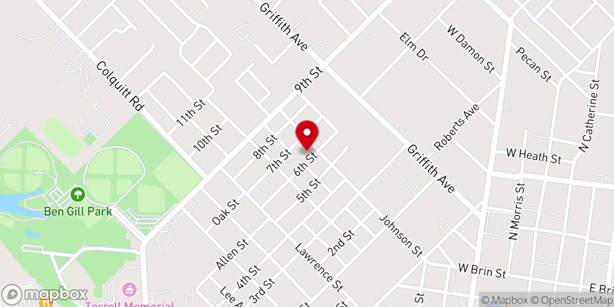 Map showing location of Terrell Bible Church