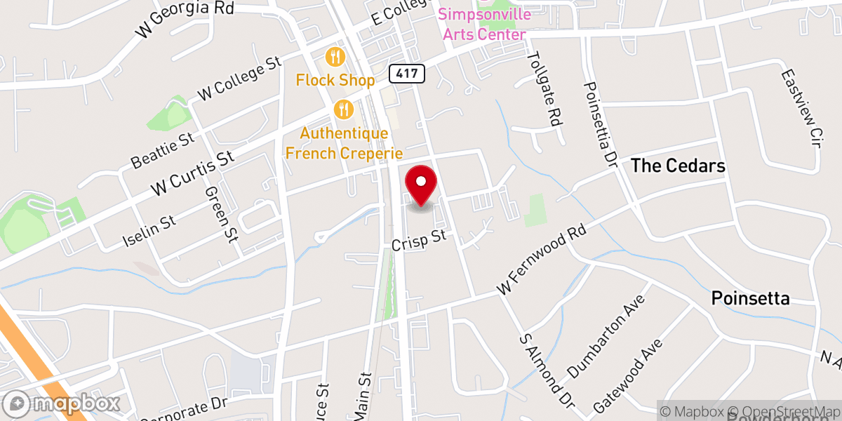 Map showing location of The Methodist Church of Simpsonville