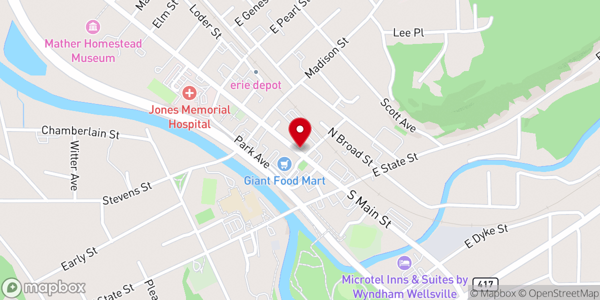 Map showing location of The Presbyterian Church of Wellsville