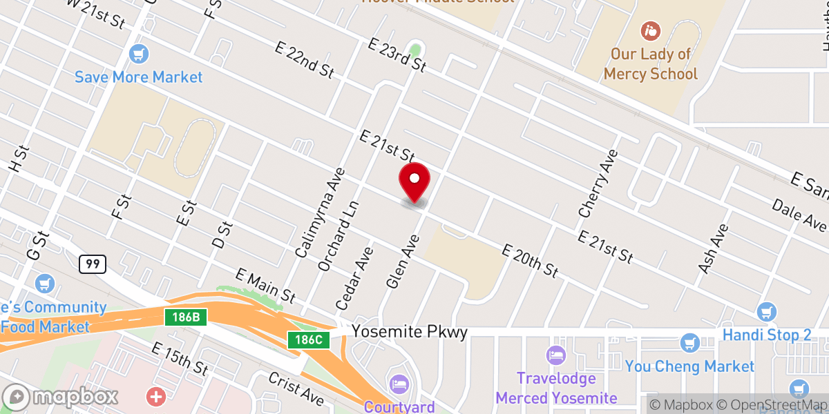 Map showing location of This Aint Your Mamas Church of Merced