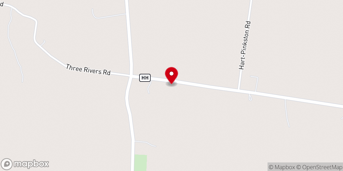Map showing location of Three Rivers Baptist Church
