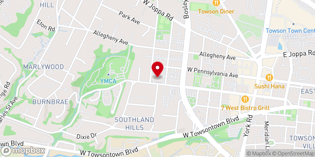 Map showing location of Towson Presbyterian Church