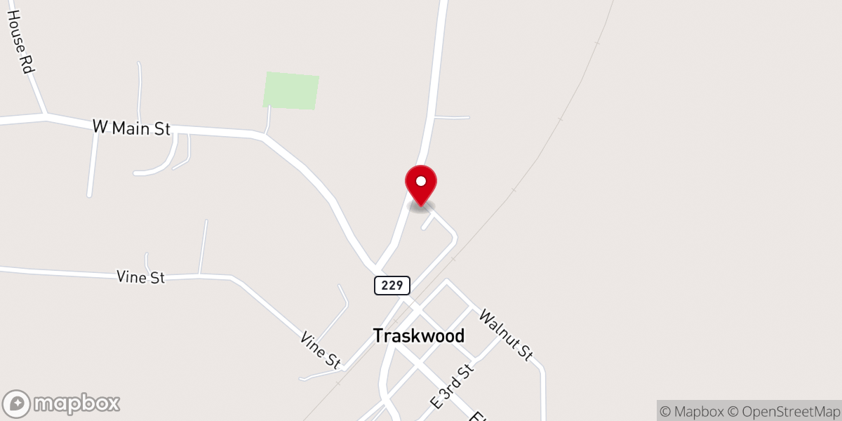Map showing location of Traskwood Assembly of God