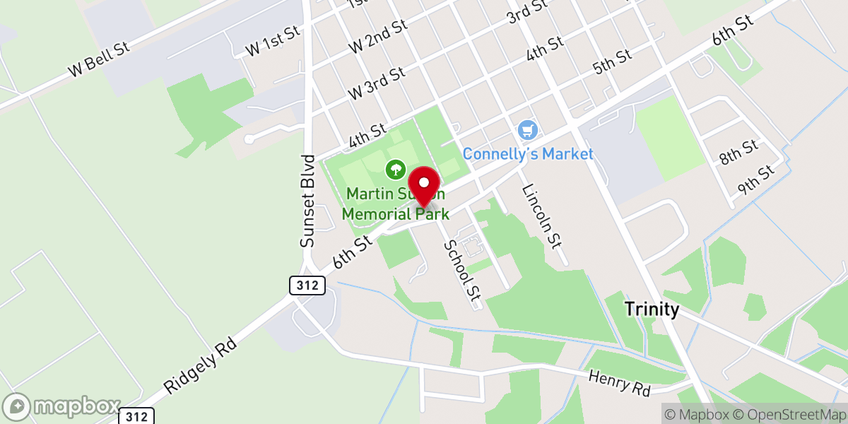 Map showing location of Trinity AME Church - Food Distribution Center