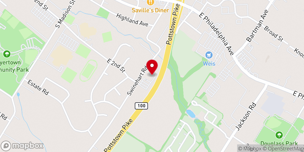 Map showing location of Trinity Church Boyertown