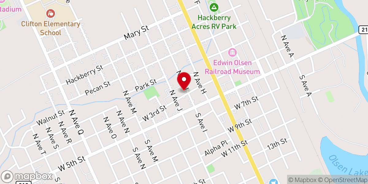 Map showing location of Trinity Lutheran Church, Clifton, Texas