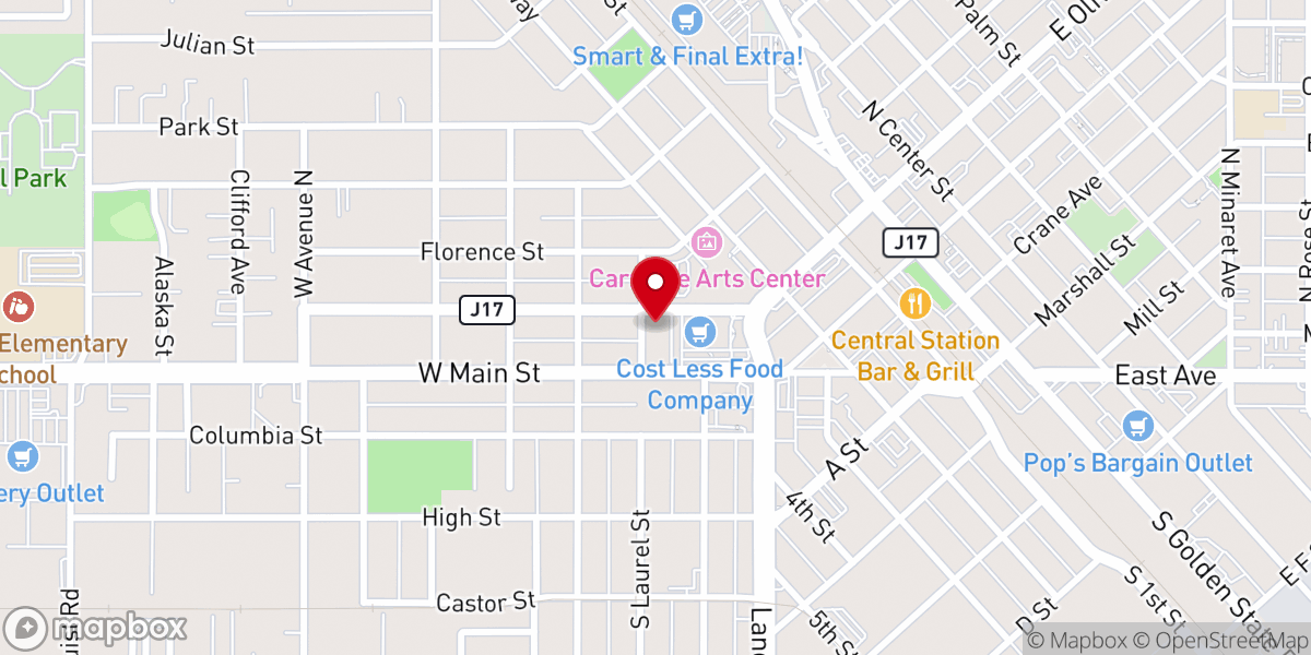 Map showing location of Turlock First Bpatist Church