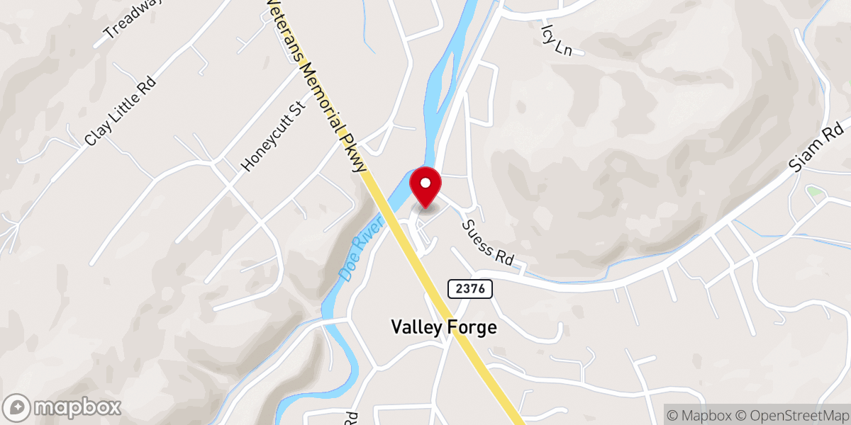 Map showing location of Valley Forge Free Will Baptist Church
