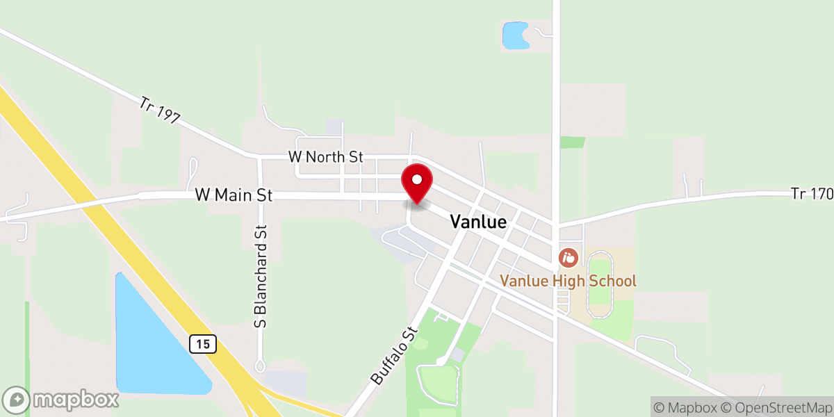 Map showing location of Vanlue Community Church
