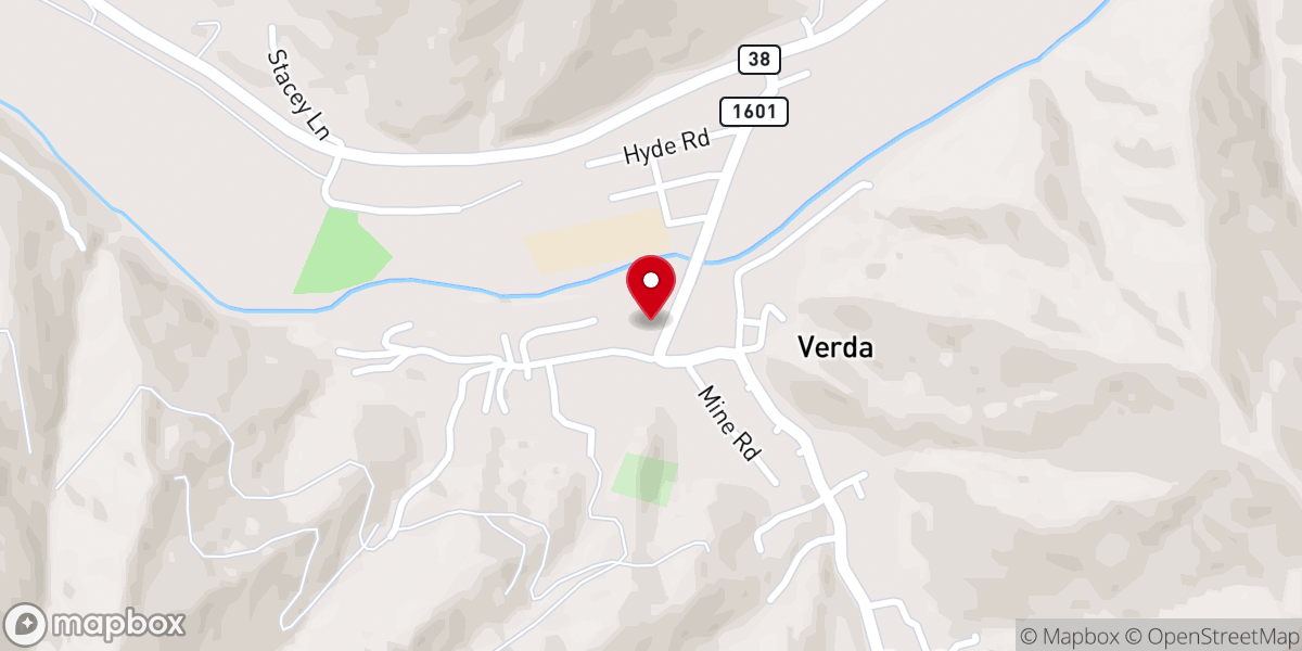Map showing location of Verda First Baptist Church
