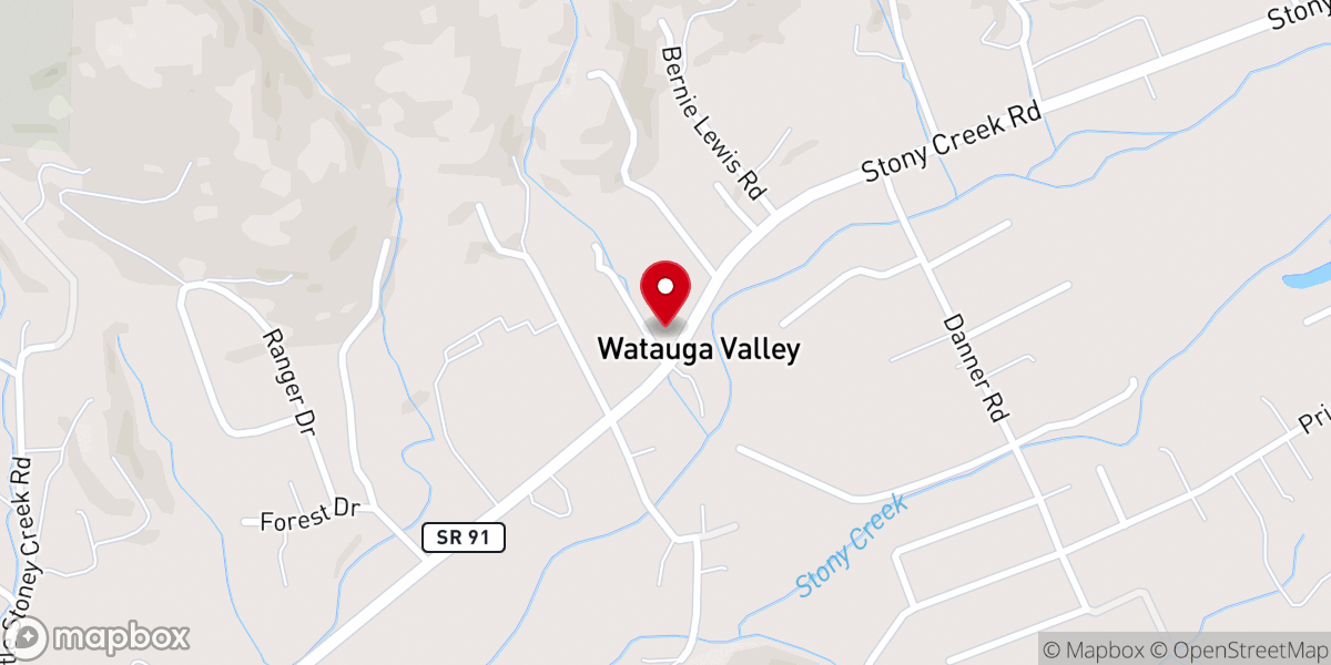 Map showing location of Watauga Valley Free Will Baptist