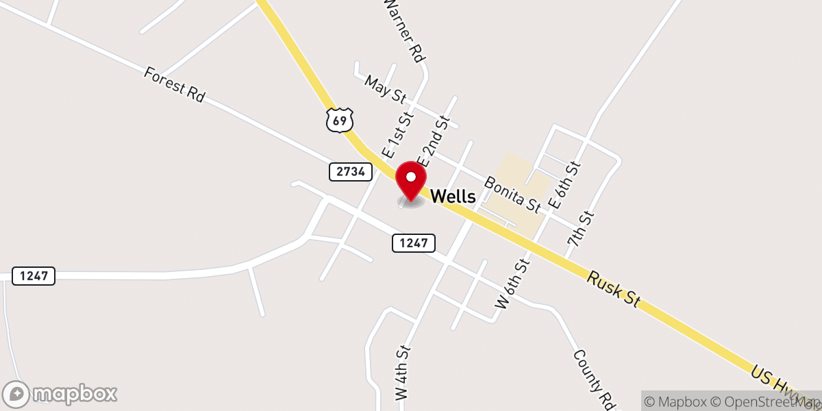 Map showing location of Wells City Hall, Municipal Court & Police Department