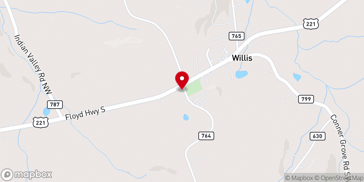 Map showing location of Willis Presbyterian Rock Church