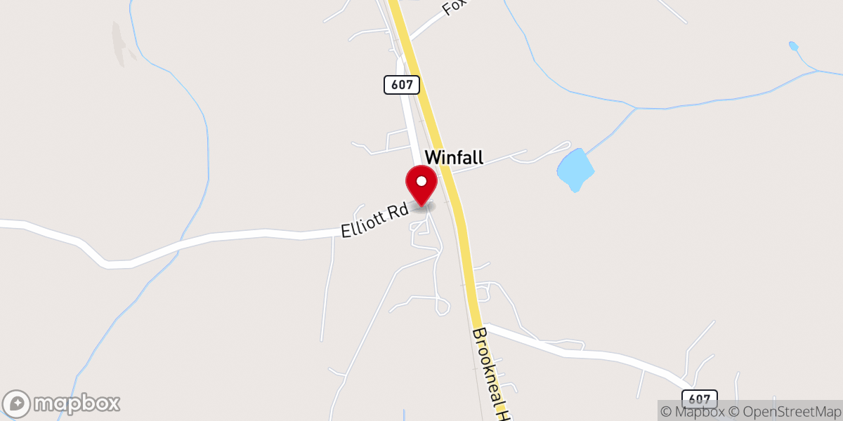 Map showing location of Winfall Baptist Church