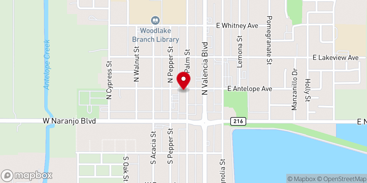 Map showing location of Woodlake Apostolic Church